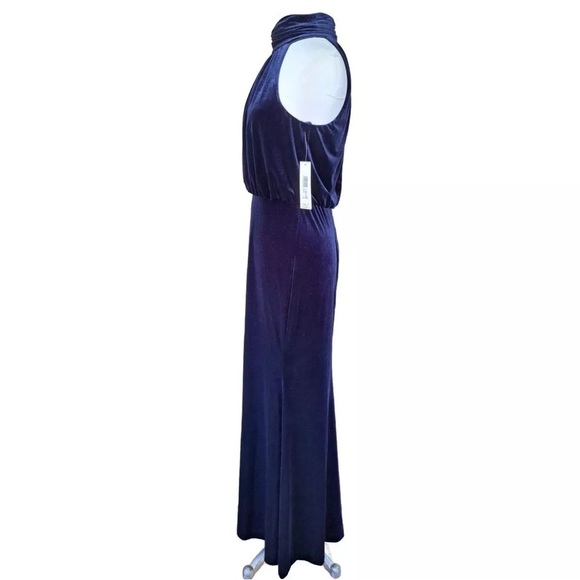 NWT ELIZA J Velvet Mock Neck keyhole back Maxi Gown Evening Dress Ruched Navy - Picture 8 of 16
